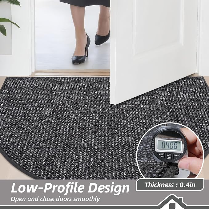 BEQHAUSE Dirt Trapper Door Mat 24" x 36" Half Circle Non Slip, Charcoal | - Image 5