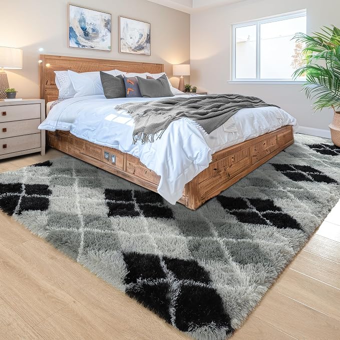6x9 Large Black and Grey Fluffy Area Rug Non-Slip - Image 3