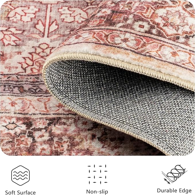 5x7 Area Rugs - Washable Vintage Retro Living Room Rug, Soft Ultra Thin Non - Image 5
