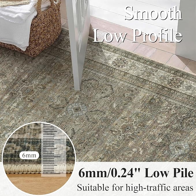 Schweek 9x12 Area Rug Brown Grey Washable Neutral Vintage Distressed Rugs | - Image 4