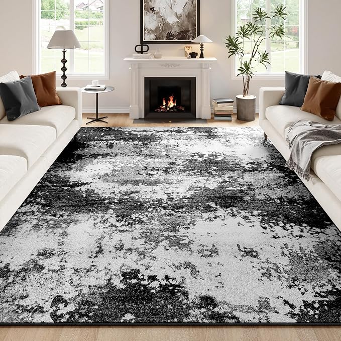 Washable Rug 8x10 Area Rugs for Living Room Bedroom Carpet Black | Indoor by Acapet