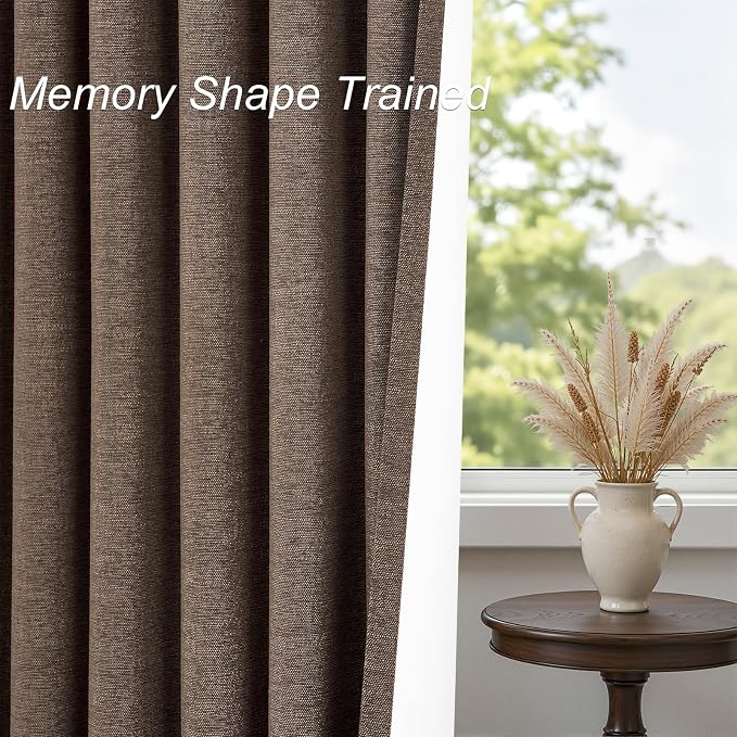 Topfinel Dark Brown 90 Inch Blackout Linen Curtains - Image 6