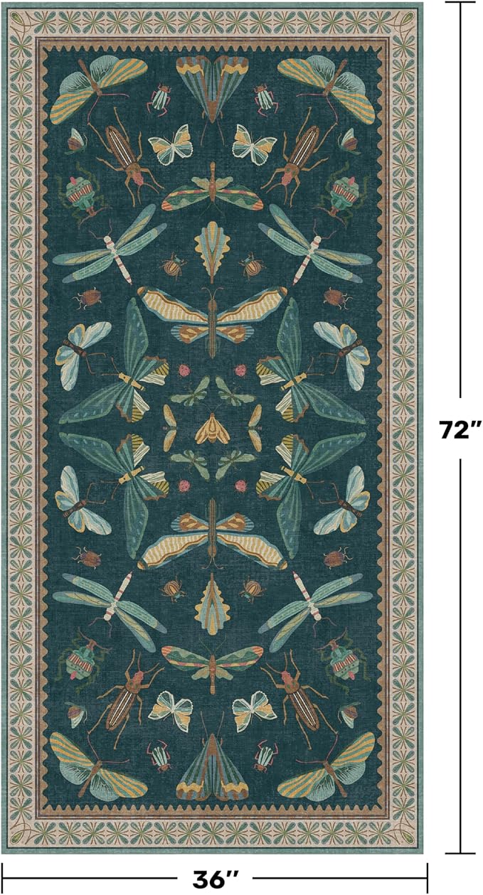 Teal 3x6 Entryway Rug, Washable Low Pile Door Rug - Image 2
