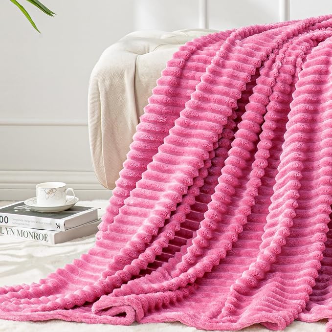 BEDELITE 3D Ribbed Hot Pink Fleece Throw Blanket by BEDELITE