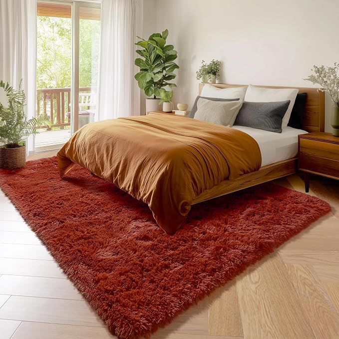 Amdrebio Terracotta Rust Fuzzy Area Rug 8x10 - Image 3
