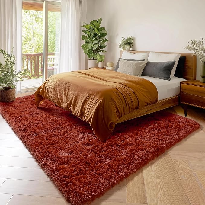 Amdrebio Terracotta Rust Shag Area Rug 5x8 - Image 3