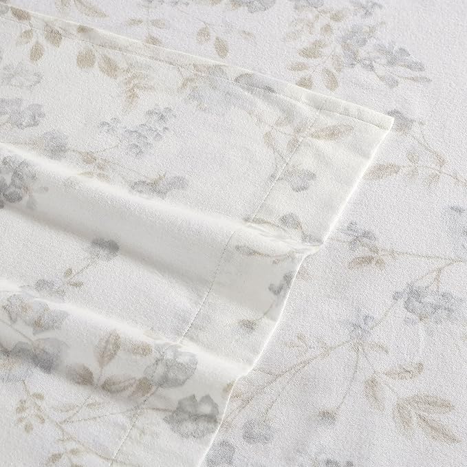 Laura Ashley - Flannel Sheets Twin Size, Anti-Pilling & Wrinkle Resistant Cotton, Touchably Soft for All-Season Comfort - Bed Sheets with Matching Pillowcase & Fitted Sheet (Fawna Grey)