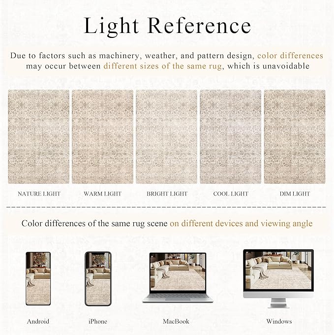 Schweek 6ft Round Area Rug Washable Neutral Non-Slip Living Room Rug Beige | - Image 5