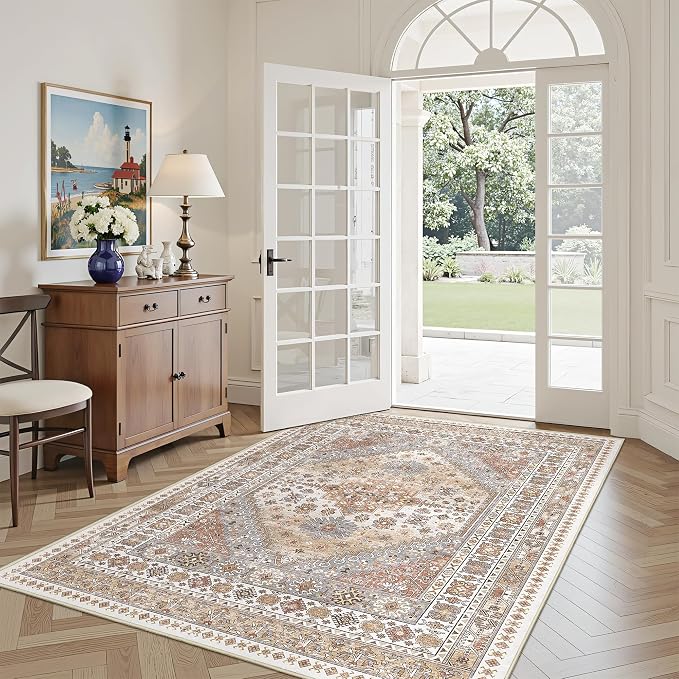 3x5 Washable Area Rug for Entryway Non Slip Kitchen Rugs, Floral Soft Living by Restydon