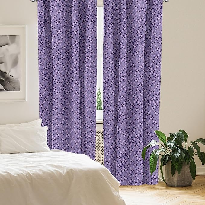 Ambesonne Geometric Curtains, Blossoming Flowers with Birth of Nature Season Theme Spring Summer, Window Treatments 2 Panel Set for Living Room Bedroom, Pair of - 28" x 84", Purple