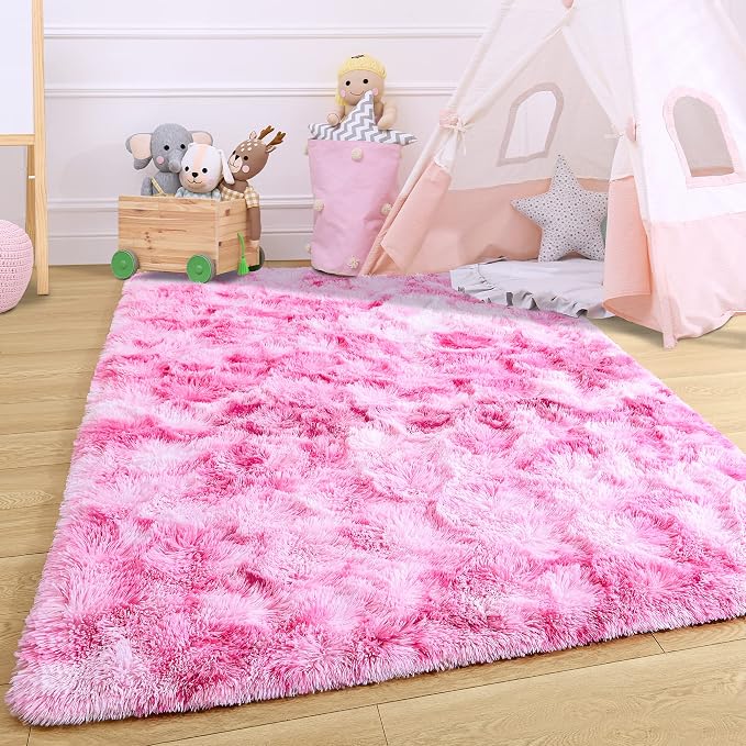 4x6 Tie-Dyed Pink Fluffy Soft Area Rug Non-Slip - Image 7