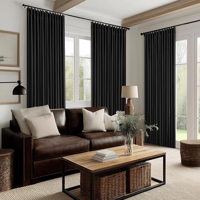 Black 100 Inch Pinch Pleated 100% Blackout Curtains - Image 8