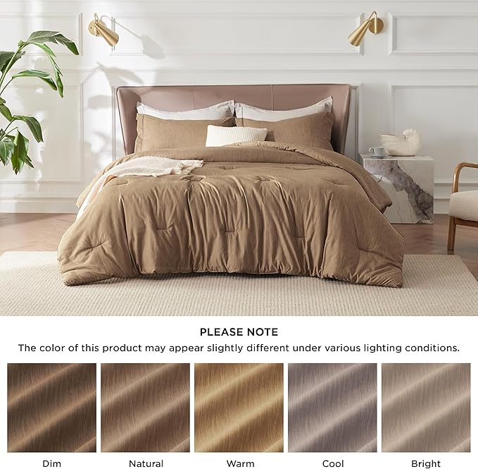 Bedsure Full Comforter Set - Brown Soft Bedding for All Seasons, Cationic Dyed Bed Set, 3 Pieces, 1 Full Size Comforter (82"x86") and 2 Pillow Shams (20"x26"+2")
