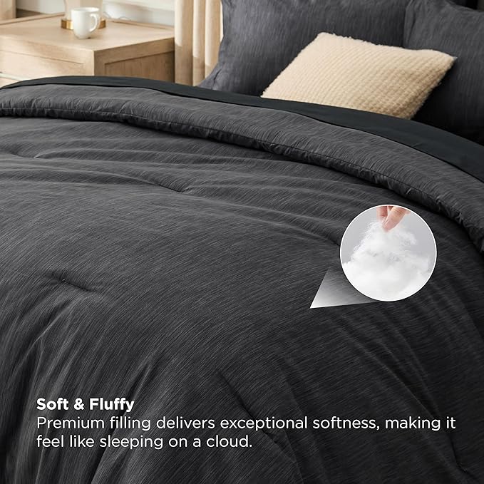 Bedsure King Size Comforter Set Black - Bed in a Bag King Bedding 7 Pieces, Cationic Dyed Bed Set Gift for Family, Black Soft Bedding for All Seasons Comforter with Sheets, Pillowcases & Shams