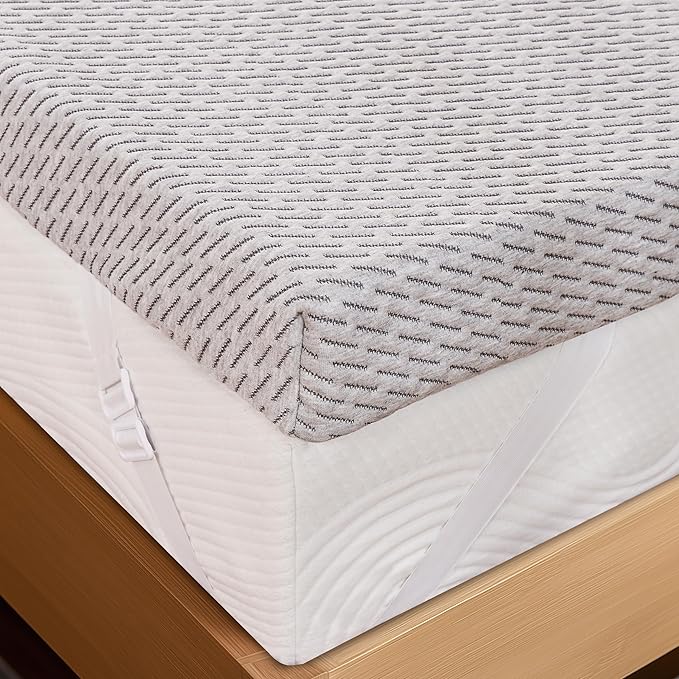 Subrtex Cover for Mattress Topper King Size 2 Inch (Only Cover) Mattress Topper Protector Bedding Removable Encasement with Zipper Closure