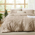 Bedsure Tufted Boho Comforter Set Queen Size - Khaki Boho Bed Set, GentleSoft™ 3 Pieces Farmhouse Shabby Chic Embroidery Bedding, Gifts for Woman, Soft Jacquard Queen Comforter for All Seasons