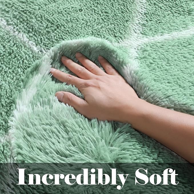 Area Rugs for Living Room, 5x8 Fluffy Sage Green and White Bedroom Rug | - Image 2