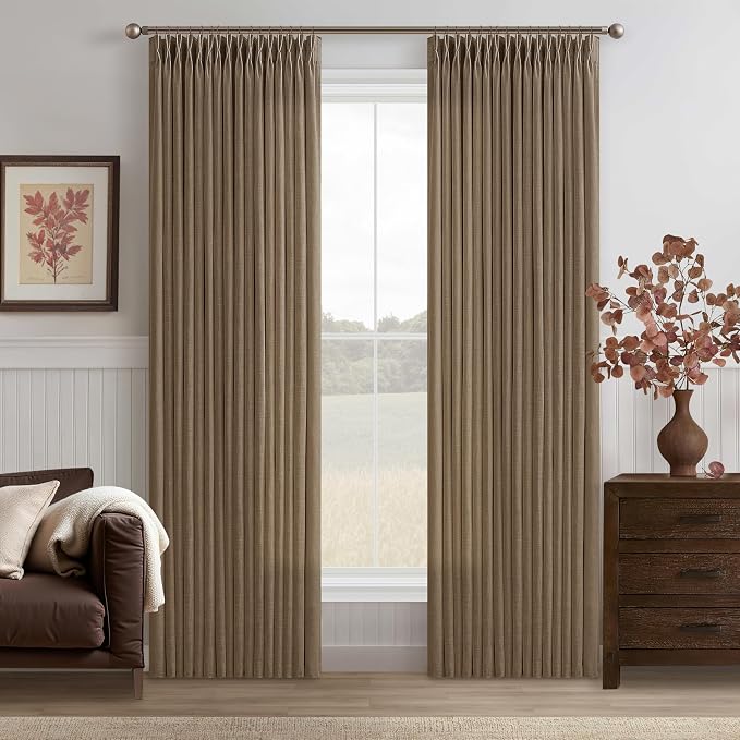 84 Inch Brown Dutch Cocoa Pleated Linen Light Filtering Curtains 2 Panels | by Twodrapes
