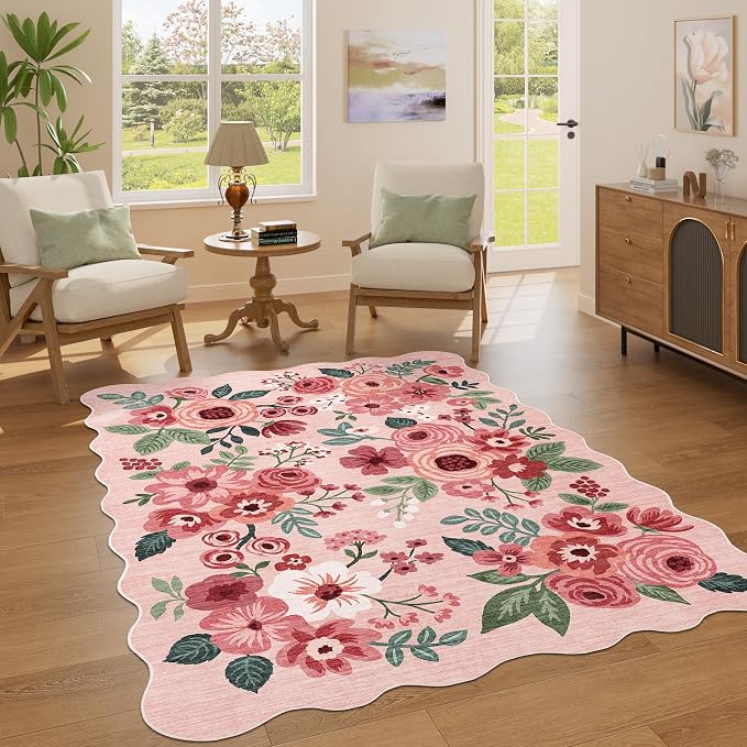 DUKINO 4x6 Area Rug, Non Slip Floral Washable Rug - Image 3