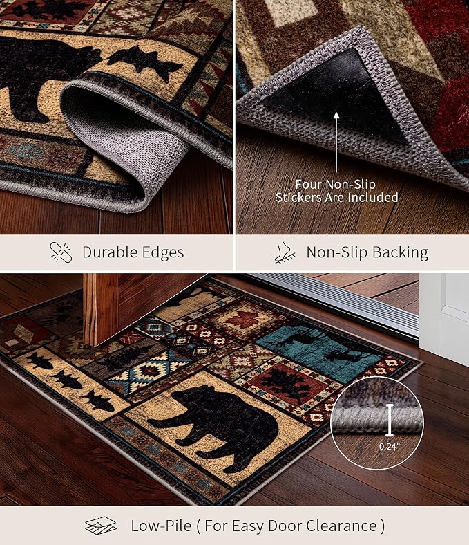 Washable Entryway Rug, 2x3 Rustic Cabin Area Rug, Non-Slip Indoor Door Mat - Image 4
