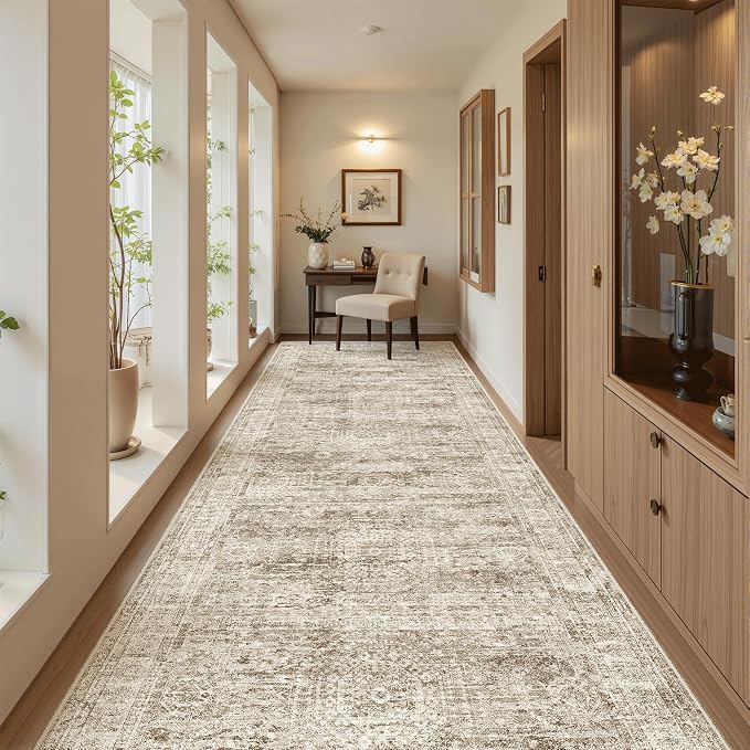 Soalmost Washable 4x12 Hallway Runner Rug Non-Slip Kitchen Entry Rugs Brown | - Image 2