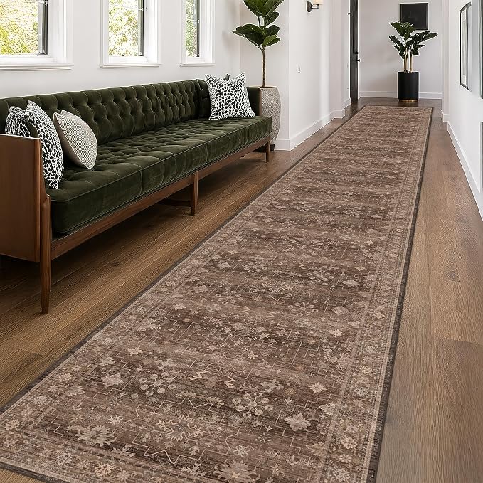 Brown Washable 3x20 Extra Long Hallway Runner Rug, Neutral Boho Large Kitchen by HazoHaus