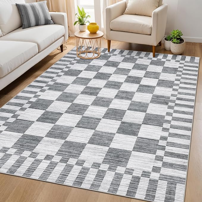 GarveeHome 9x12 Area Rugs for Living Room Washable Checkered Rug Bedroom | - Image 4