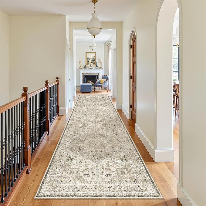 Madane Hallway Runner Rug 3x12 Washable Kitchen Runners 12ft, Ivory/Brown | - Image 3