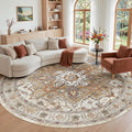 Madane Washable 8ft Circle Round Rug, 8x8 Circular Area Rugs, Turmeric/Grey | by Madane