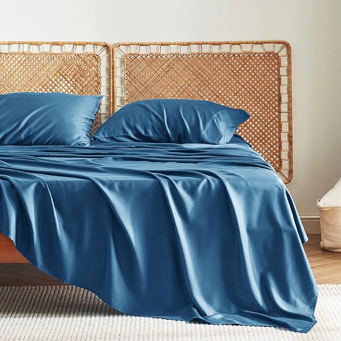 Bedsure Cooling Sheets Twin, Rayon Derived from Bamboo, Breathable & Soft Twin Sheets Set, Deep Pocket Up to 16 Inches, Hotel Luxury Silky Bedding for Hot Sleepers, Peacock Blue