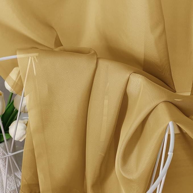 Chyhomenyc Gold Sheer Curtains 63 Inches Long 2 Panels, Light Filtering Bright - Image 7