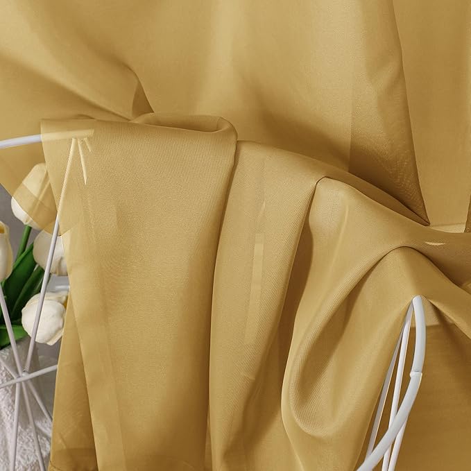 Chyhomenyc Gold Sheer Curtains 45 Inch Long 2 Panels, Short Voile Drapes - Image 2