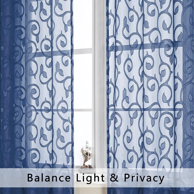 Furman Blue Sheer Curtains 54 Inch Length 2 Panels Set - Image 3