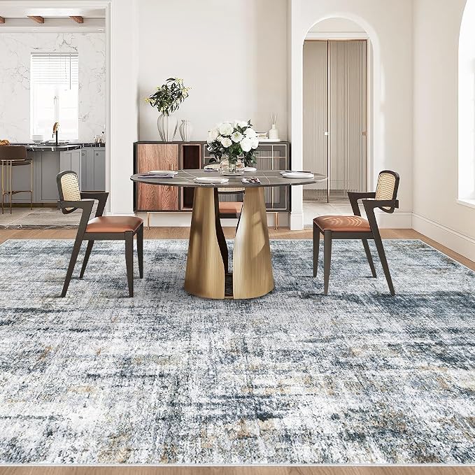 8x10 Area Rugs Washable Rug: Abstract Neutral Rugs Modern Non Slip Area Rug - Image 7
