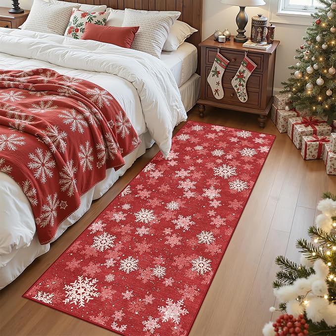 2x5 Christmas Runner Rug for Kitchen, Snowflake Rugs for Bathroom, Washable by Restydon