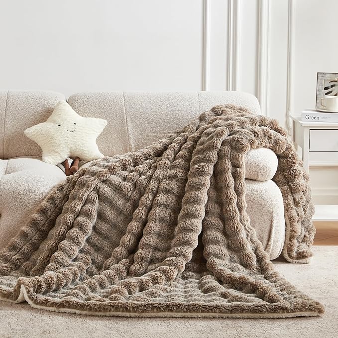 50x60 Inches Ultra-Soft Fuzzy Faux Fur Plush Throw Blanket by Serenhom