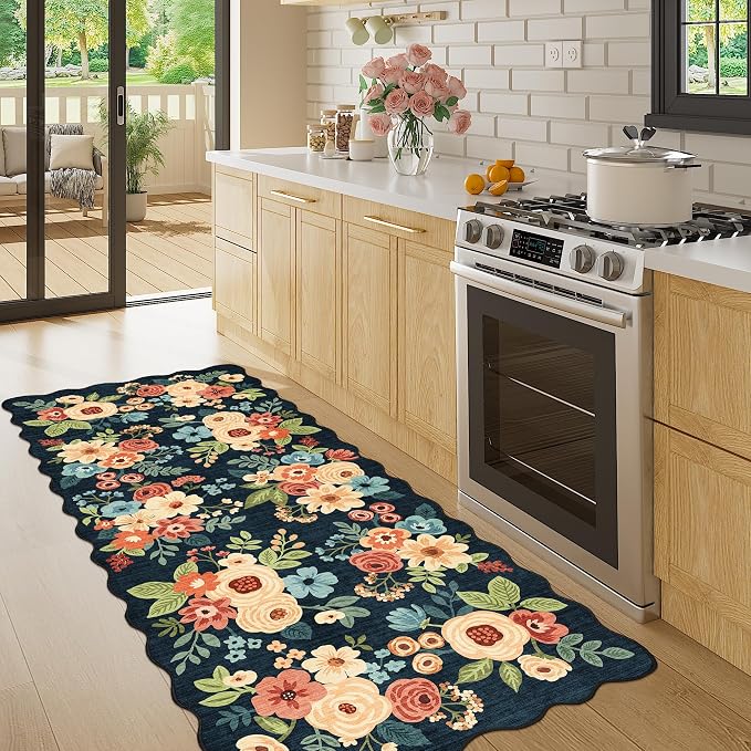 DUKINO 2x5 Washable Runner Rug, Floral Non Slip Kitchen Rug, Low Pile, - Image 3
