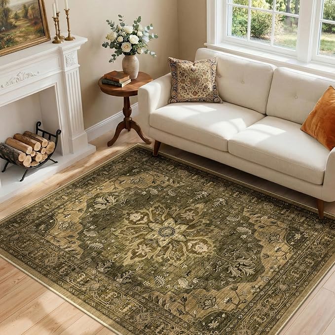 RELEANY Washable Area Rug, Water Repellent, Pet Friendly, Vintage Floral Boho - Image 2