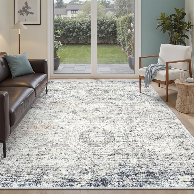 Soalmost 6x9 Area Rug for Living Room Washable Rugs Non-Slip Blue/Ivory | by Soalmost