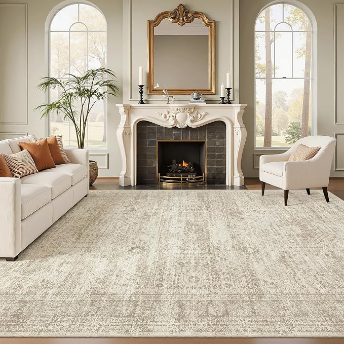 Soalmost Washable Area Rug 8x12 Large Soft Beige Rugs - Image 2