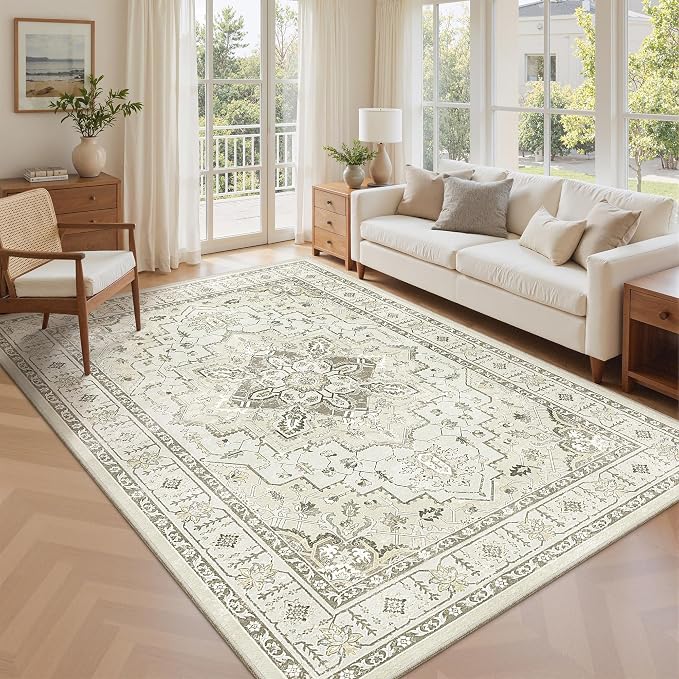 5x7 Area Rugs for Living Room, Large Washable Rug, Dining Room, Low Pile by Zesthome