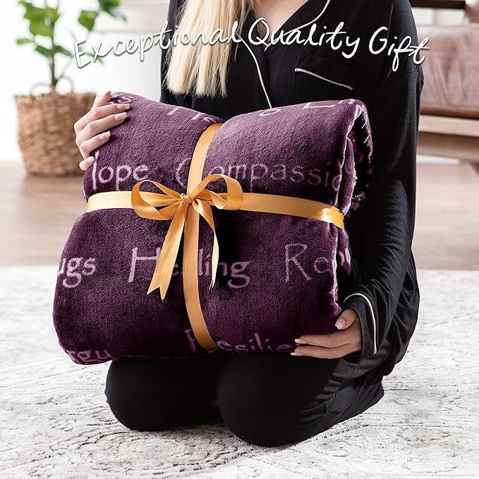 Chanasya Premium Sympathy Warm Hugs Gift Throw Blanket - for Positive Energy Love Support Comfort - Breast Cancer Chemo Get Well Purple Gift Blanket - Women Mom Grandma (60x70 Inch) Aubergine