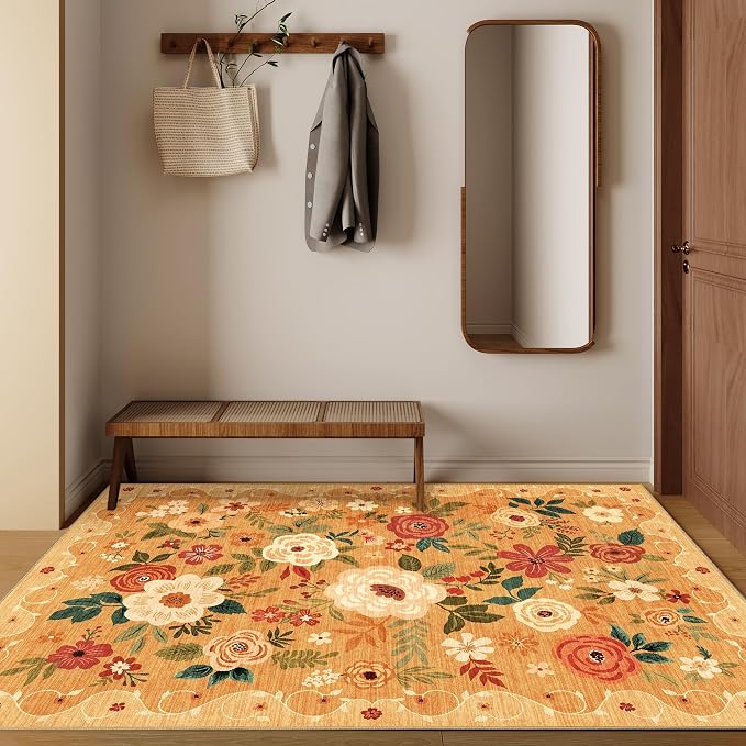 DUKINO 3x5 Area Rug, Floral Washable Rug - Image 8