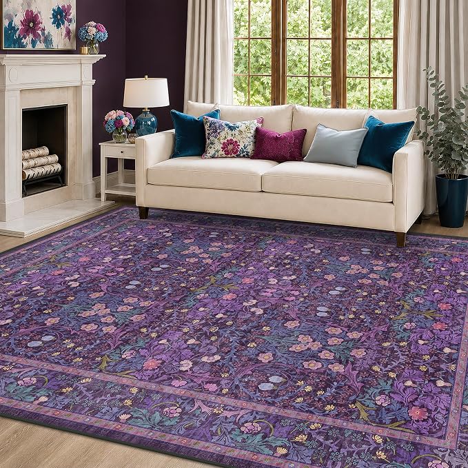 Plum Purple Floral Area Rug 6x9 - Image 3