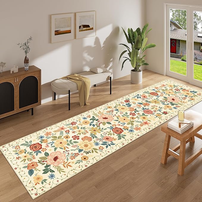 DUKINO 2.6x10 Hallway Runner Rug Washable Kitchen Rug Non Slip Beige Yellow | - Image 3