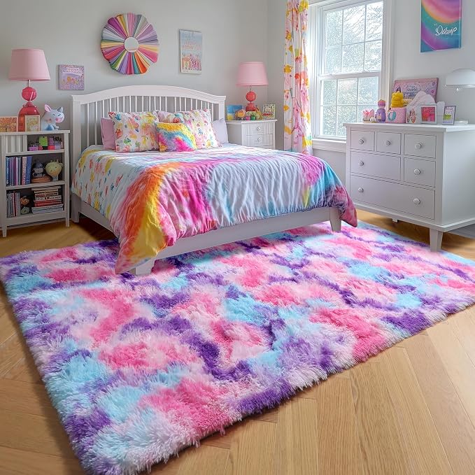 Amdrebio Pink Blue Purple Area Rug 4x6 - Image 3