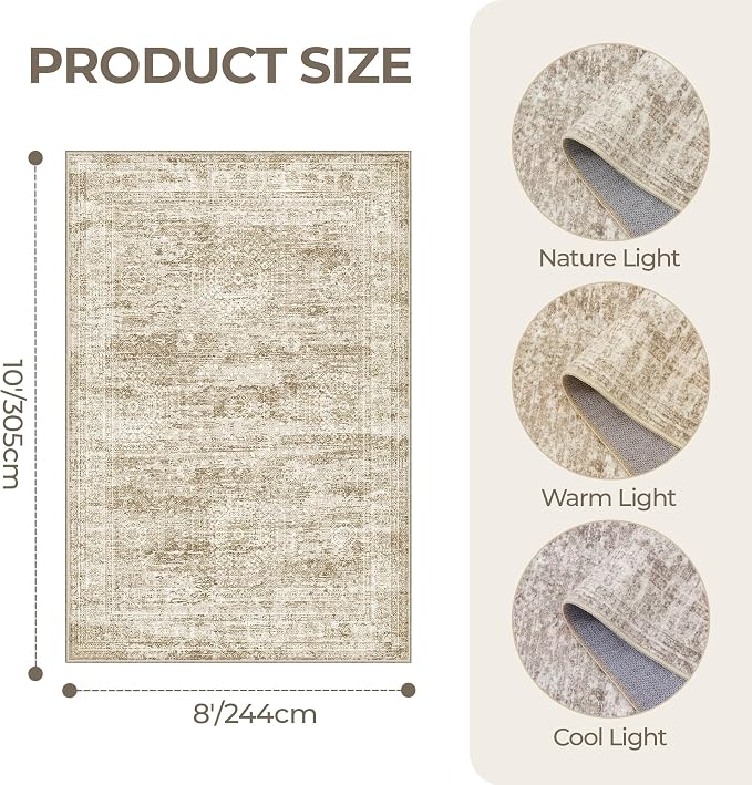 8x10 Area Rugs for Living Room, Large Washable Rug, Dining Room, Low Pile - Image 2