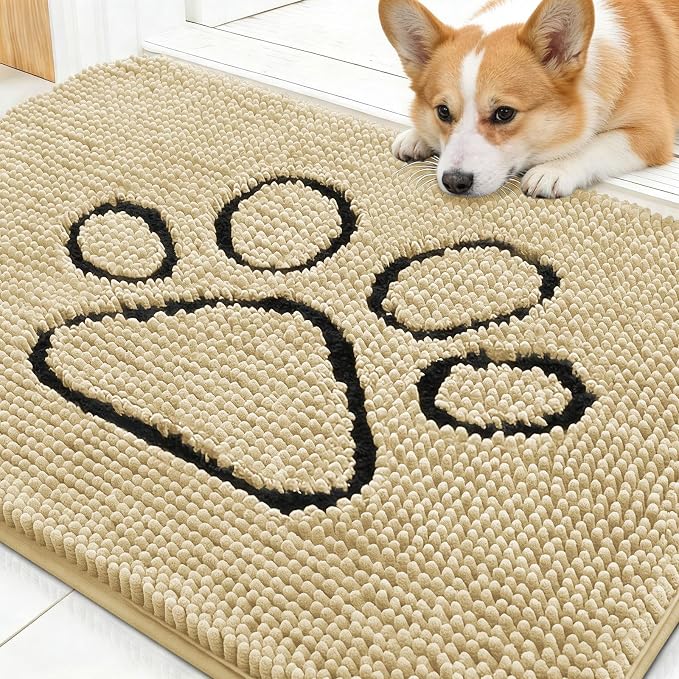 OLANLY Dog Door Mat for Muddy Paws 30x20, Paw Print Design Chenille Mud Mat | by OLANLY