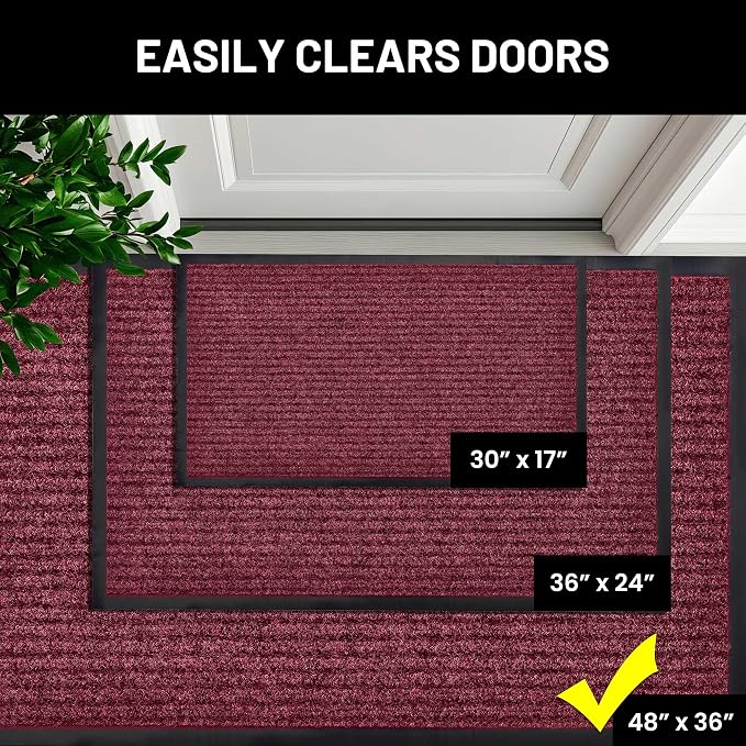 Front Door Mat, Indoor Outdoor Welcome Entryway Entrance Doormat, 48x36 Red | - Image 4