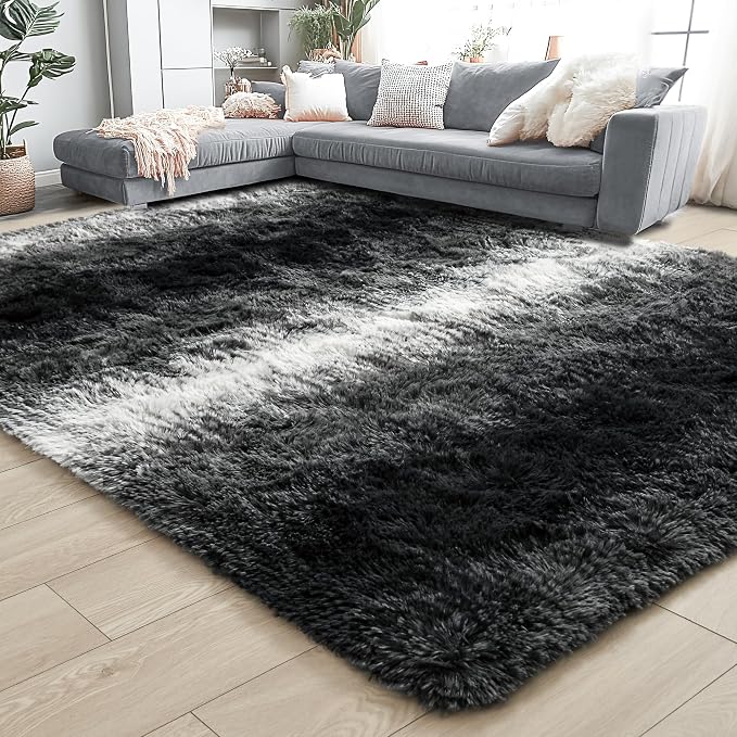 6x9 Large Black and White Fluffy Area Rug Non-Slip - Image 8